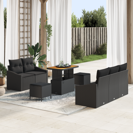 Juego de Sofá de Jardín  de 8 Piezas con Cojines Negro Poliratán Acacia | Foro24.es | Tu tienda online para hogar, jardín y más Foro24.es