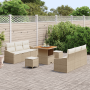 Juego de Sofá de Jardín  de 9 Piezas con Cojines Poliratán Beige Acacia | Foro24.es | Tu tienda online para hogar, jardín y más Foro24.es