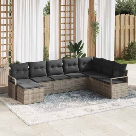 Conjunto de sofá de jardín 8 pcs Gris Poliratán
