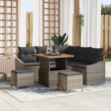 Conjunto de Sofás de Jardín  de 8 Piezas con Cojines Gris Ratán PE Acacia | Foro24.es | Tu tienda online para hogar, jardín y más Foro24.es