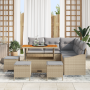 Juego de Sofá de Jardín de 9 Piezas con Cojines Beige Ratán Poliéster Acacia | Foro24.es | Tu tienda online para hogar, jardín y más Foro24.es