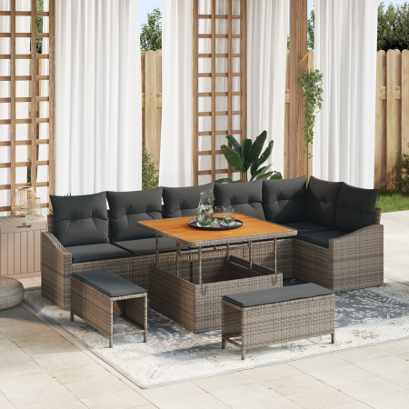 Conjunto de Sofás de Jardín de 9 Piezas con Cojines Gris Poliratán Acacia | Foro24.es | Tu tienda online para hogar, jardín y más Foro24.es