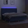 Cama box spring colchón y luces LED tela azul 200x200 cm