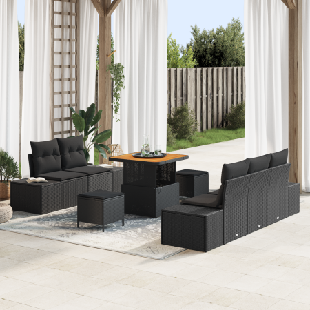Set de Sofá de Jardín  de 8 Piezas con Cojines Negro Poliratán Acacia | Foro24.es | Tu tienda online para hogar, jardín y más Foro24.es