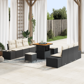 Juego de Sofá de Jardín de 10 Piezas con Cojines de Ratán Sintético Negro Acacia | Foro24.es | Tu tienda online para hogar, jardín y más Foro24.es