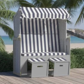 Strandkorb beach chair with PE rattan canopy and blue white wood by vidaXL, Loungers - Ref: Foro24-318651, Price: 268,51 €, D...
