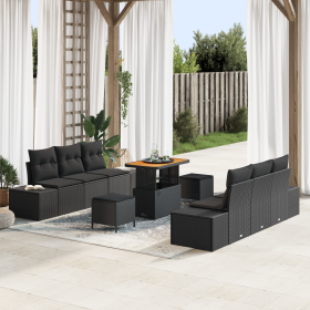 Juego de Sofás de Jardín de 9 Piezas con Cojines Negro Poliratán Acacia de , Sofás de exterior - Ref: Foro24-3362739, Precio:...