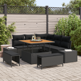 Juego de Sofá de Jardín de 8 Piezas con Cojines Poliratán Negro Acacia de , Sofás de exterior - Ref: Foro24-3362774, Precio: ...