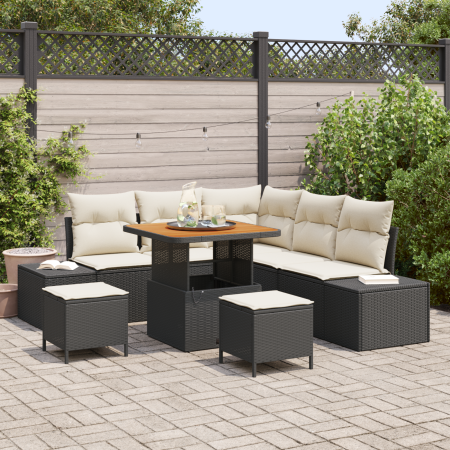 Juego de sofá de jardín de 8 piezas con cojines en negro y poliratán de , Sofás de exterior - Ref: Foro24-3362780, Precio: 53...