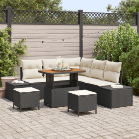 Juego de sofá de jardín de 8 piezas con cojines negro poliratán acacia de , Sofás de exterior - Ref: Foro24-3362785, Precio: ...