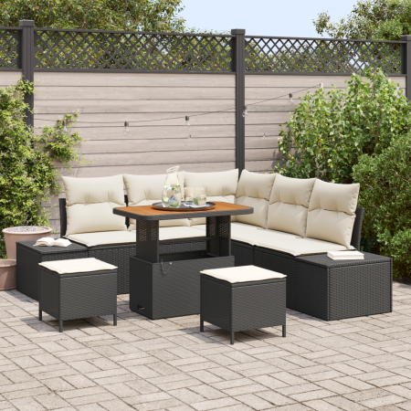 Juego de sofá de jardín de 8 piezas con cojines negro poliratán acacia de , Sofás de exterior - Ref: Foro24-3362785, Precio: ...