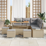 Juego de Sofá de Jardín de 9 Piezas con Cojines Beige Ratán Poliéster Acacia de , Sofás de exterior - Ref: Foro24-3362792, Pr...