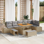 Juego de Sofá de Jardín de 9 Piezas con Cojines Beige Poliratán Acacia | Foro24.es | Tu tienda online para hogar, jardín y más Foro24.es