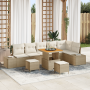 Conjunto de Sofá de Jardín de 9 Piezas con Cojines Beige Ratán Poliéster Acacia de , Sofás de exterior - Ref: Foro24-3362801,...