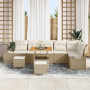 Conjunto de Sofá de Jardín de 9 Piezas con Cojines Beige Ratán Poliéster Acacia de , Sofás de exterior - Ref: Foro24-3362801,...