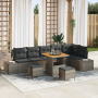 Conjunto de Sofá de Jardín  de 9 Piezas con Cojines de Poliratán Gris Acacia | Foro24.es | Tu tienda online para hogar, jardín y más Foro24.es