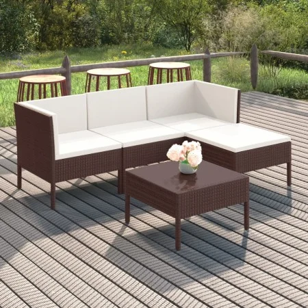 5-teiliges Gartenmöbel-Set und braune Kissen aus synthetischem Rattan von vidaXL, Gartensets - Ref: Foro24-3094375, Preis: 30...