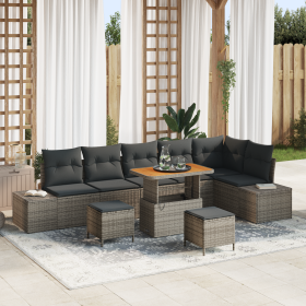 Juego de Sofás de Jardín de 9 Piezas con Cojines Gris Poliratán Acacia de , Sofás de exterior - Ref: Foro24-3362808, Precio: ...