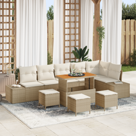 Juego de Sofás de Jardín de 10 Piezas con Cojines Beige Poliratán Acacia | Foro24.es | Tu tienda online para hogar, jardín y más Foro24.es