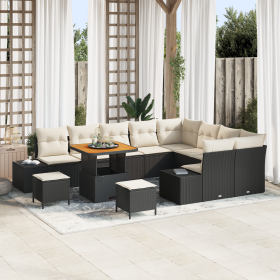 Conjunto de Sofá de Jardín de 12 Piezas con Cojines Negro Poliratán Acacia de , Sofás de exterior - Ref: Foro24-3362820, Prec...