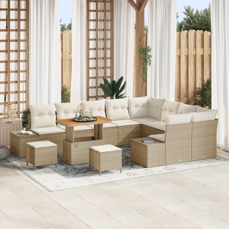 Conjunto de Sofá de Jardín de 12 Piezas con Cojines Beige Poliratán Acacia de , Sofás de exterior - Ref: Foro24-3362826, Prec...