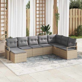 Conjunto de sofá de jardín 8 pcs Beige Poliratán