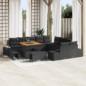 Juego de Sofás de Jardín  de 12 Piezas con Cojines Beige Poliratán Acacia | Foro24.es | Tu tienda online para hogar, jardín y más Foro24.es