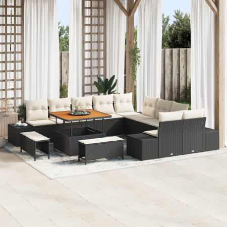 Conjunto de Sofá de Jardín de 13 Piezas con Cojines Negros de Poliratán de , Sofás de exterior - Ref: Foro24-3362835, Precio:...