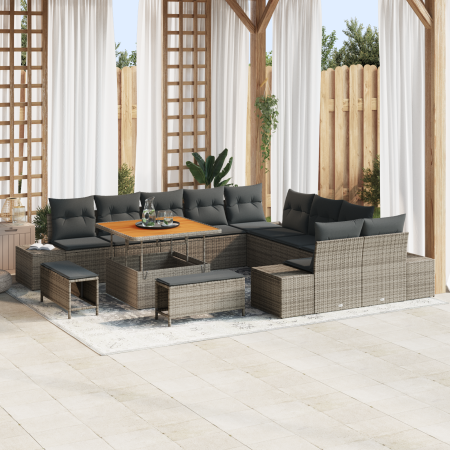 Conjunto de Sofá de Jardín de 13 Piezas con Cojines Gris Ratán Acacia | Foro24.es | Tu tienda online para hogar, jardín y más Foro24.es