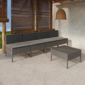 5-teiliges Gartenmöbel-Set und graue synthetische Rattankissen von vidaXL, Gartensets - Ref: Foro24-3094326, Preis: 318,51 €,...