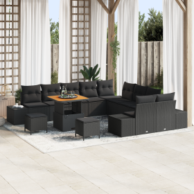 Juego de Sofá de Jardín de 13 Piezas con Cojines Negro Poliratán Acacia de , Sofás de exterior - Ref: Foro24-3362839, Precio:...