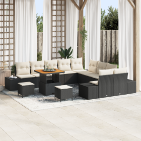 Conjunto de Sofá de Jardín de 13 Piezas con Cojines Negro Poliratán Acacia de , Sofás de exterior - Ref: Foro24-3362840, Prec...