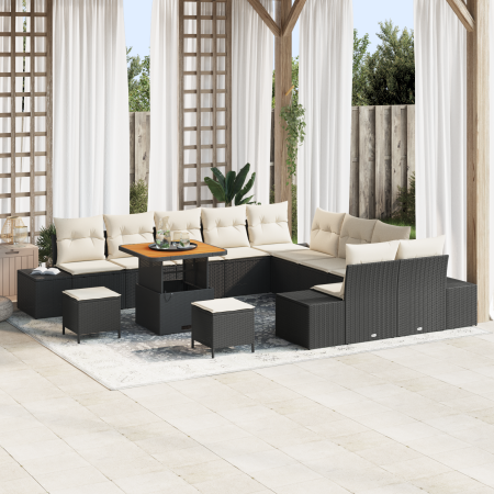 Conjunto de Sofá de Jardín de 13 Piezas con Cojines Negro Poliratán Acacia de , Sofás de exterior - Ref: Foro24-3362840, Prec...