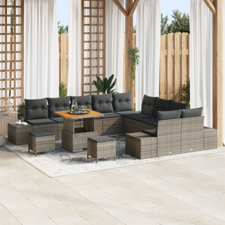 Juego de sofá de jardín  de 13 piezas con cojines gris polirratán acacia | Foro24.es | Tu tienda online para hogar, jardín y más Foro24.es