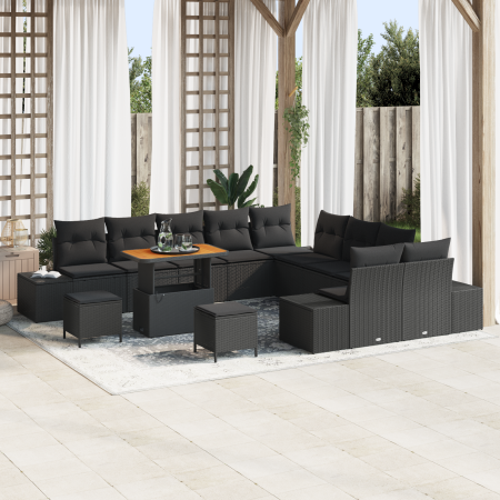 Juego de Sofá de Jardín de 13 piezas con cojines negro poliratán de , Sofás de exterior - Ref: Foro24-3362844, Precio: 887,55...