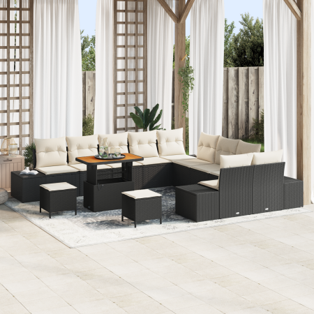 Juego de Sofá de Jardín 13 Piezas con Cojines Negro Poliratán Acacia de , Sofás de exterior - Ref: Foro24-3362845, Precio: 81...