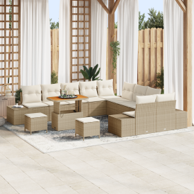 Juego de sofá de jardín de 13 piezas con cojines beige de  de ratán sintético y acacia