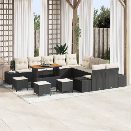Juego de Sofá de Jardín de 14 Piezas con Cojines Negro Poliratán Acacia de , Sofás de exterior - Ref: Foro24-3362850, Precio:...