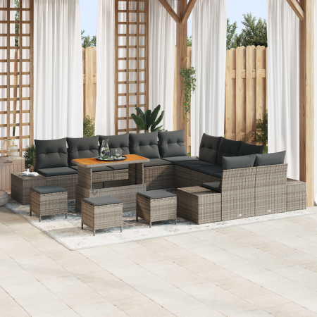 Juego de Sofá de Jardín de 14 piezas  con Cojines Gris Poliratán Acacia | Foro24.es | Tu tienda online para hogar, jardín y más Foro24.es