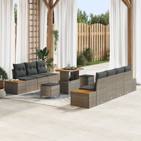Conjunto de Sofás de Jardín de 10 Piezas con Cojines Gris Ratán Sintético Acacia de , Sofás de exterior - Ref: Foro24-3362883...