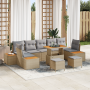 Juego de Sofá Jardín de 10 Piezas con Cojines Beige Ratán Polièster de , Sofás de exterior - Ref: Foro24-3362902, Precio: 623...