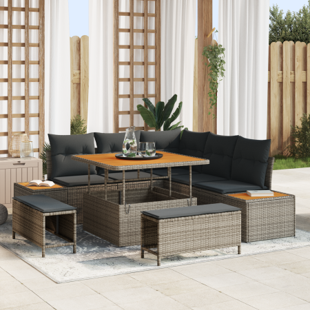 Conjunto de Sofá de Jardín de 8 Piezas con Cojines Gris Poliratán Acacia | Foro24.es | Tu tienda online para hogar, jardín y más Foro24.es