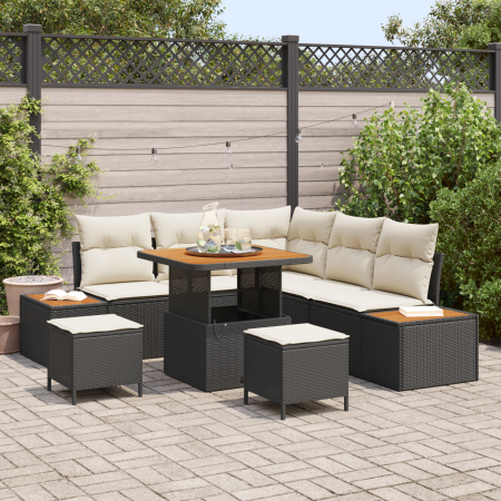 Conjunto de sofá de jardín de 8 piezas con cojines negro polirratán acacia | Foro24.es | Tu tienda online para hogar, jardín y más Foro24.es