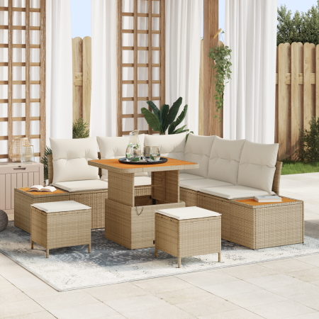 Conjunto de Sofá de Jardín  de 8 Piezas con Cojines Beige Poliratán Acacia | Foro24.es | Tu tienda online para hogar, jardín y más Foro24.es