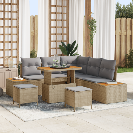 Juego de Sofá de Jardín de 8 Piezas con Cojines Beige Poliratán Acacia de , Sofás de exterior - Ref: Foro24-3362917, Precio: ...