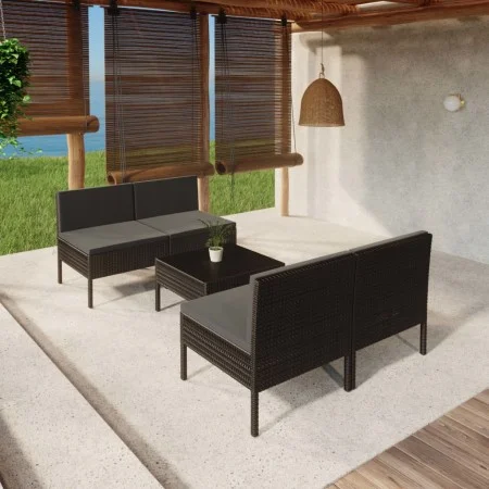 5-teiliges Gartenmöbel-Set und schwarze synthetische Rattankissen von vidaXL, Gartensets - Ref: Foro24-3094309, Preis: 336,67...