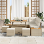 Conjunto de Sofás de Jardín  de 9 Piezas con Cojines Beige Ratán Poliéster Acacia | Foro24.es | Tu tienda online para hogar, jardín y más Foro24.es