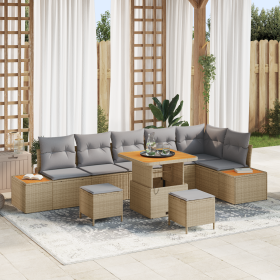 Juego de Sofás de Jardín de 9 Piezas con Cojines Beige Ratán Acacia