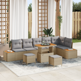 Juego de Sofás de Jardín de 9 Piezas con Cojines Beige Poliratán Acacia de , Sofás de exterior - Ref: Foro24-3362937, Precio:...