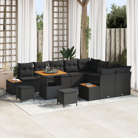 Conjunto de Sofá de Jardín de 12 Piezas con Cojines Negro Poliratán Acacia | Foro24.es | Tu tienda online para hogar, jardín y más Foro24.es